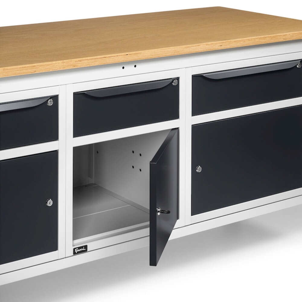 Produktabbildung Nr. 11: Fami Werkbank, höhenverstellbar, 3 Schubladen u. 3 Schränke, TK 1.000 kg, HxBxT 740-1.110 x 2.000 x 750 mm, RAL 7035 lichtgrau / RAL 7016 anthrazitgrau