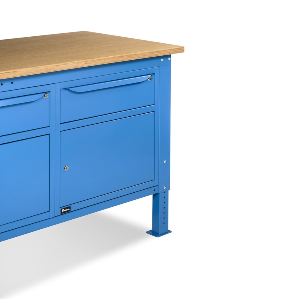 Produktabbildung Nr. 9: Fami Werkbank, höhenverstellbar, 2 Schubladen u. 2 Schränke, TK 1.000 kg, HxBxT 740-1.110 x 1.500 x 750 mm, RAL 5012 lichtblau