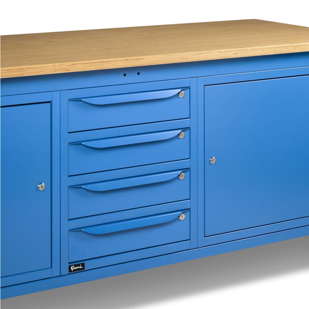 Produktabbildung Nr. 11: Fami Werkbank, höhenverstellbar, 4 Schubladen u. 2 Schränke, TK 1.000 kg, HxBxT 740-1.110 x 2.000 x 750 mm, RAL 5012 lichtblau