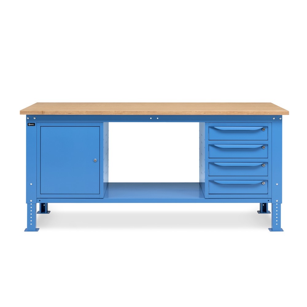 Produktabbildung Nr. 2: Fami Werkbank, höhenverstellbar, 4 Schubladen u. 1 Schrank, TK 1.000 kg, HxBxT 740-1.110 x 2.000 x 750 mm, RAL 5012 lichtblau