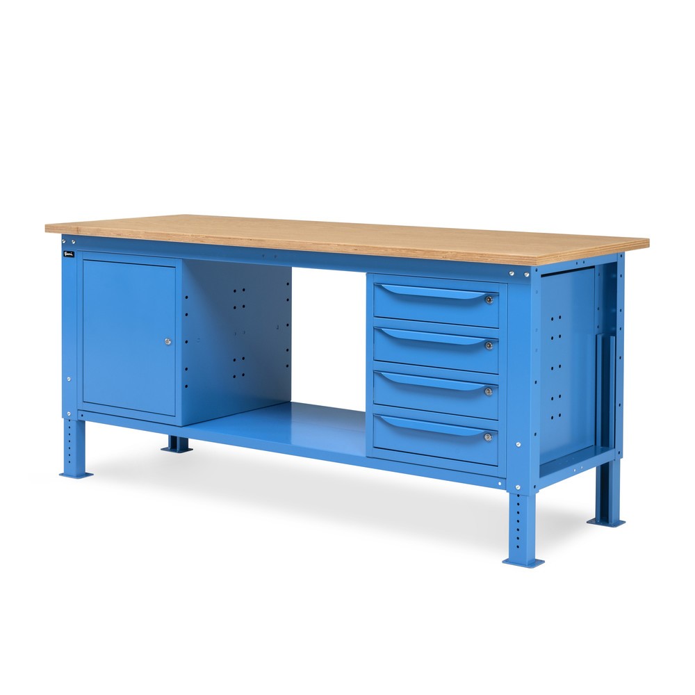 Produktabbildung Nr. 3: Fami Werkbank, höhenverstellbar, 4 Schubladen u. 1 Schrank, TK 1.000 kg, HxBxT 740-1.110 x 2.000 x 750 mm, RAL 5012 lichtblau