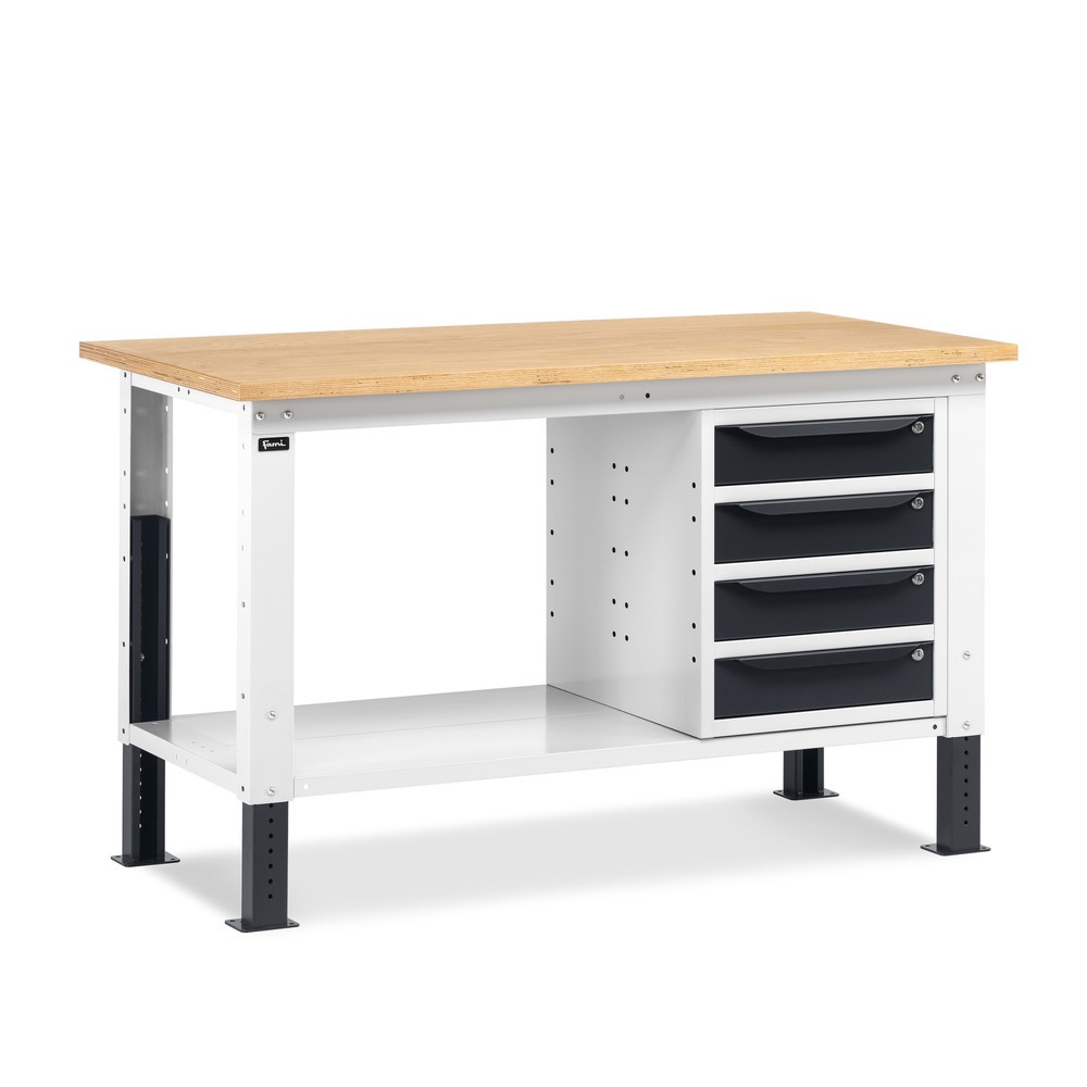 Produktabbildung Nr. 1: Fami Werkbank, höhenverstellbar u. 4 Schubladen, TK 1.000 kg, HxBxT 740-1.110 x 1.500 x 750 mm, RAL 7035 lichtgrau / RAL 7016 anthrazitgrau