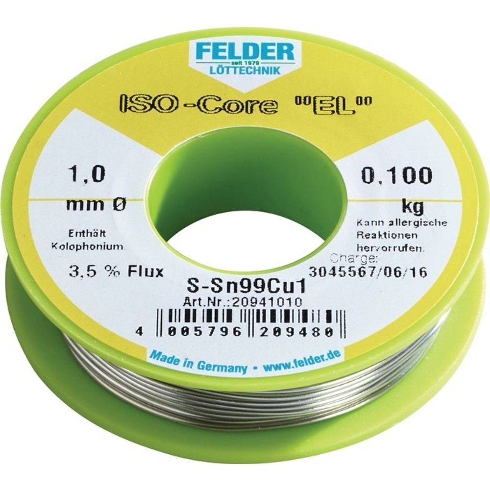 Produktabbildung: FELDER Lötdraht ISO-Core® EL, 100 g, 1 mm, S-Sn99Cu1