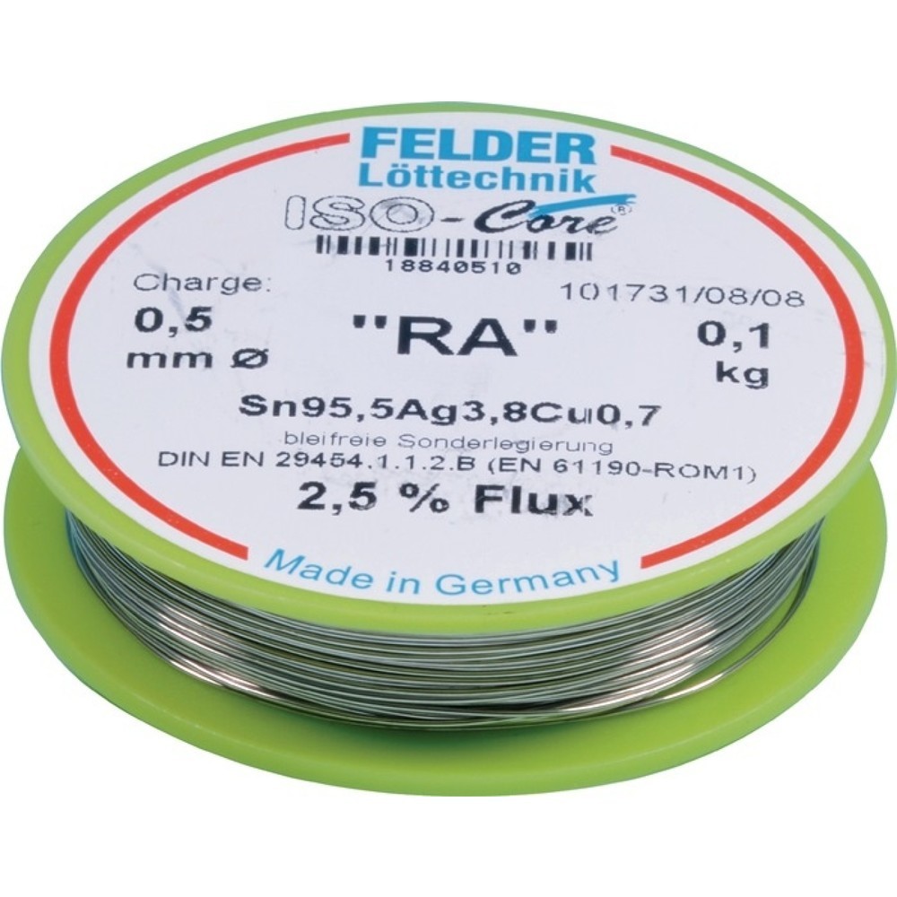 Produktabbildung: FELDER Lötdraht ISO-Core® RA, 100 g, 0,5 mm, Sn95,5Ag3,8Cu0,7