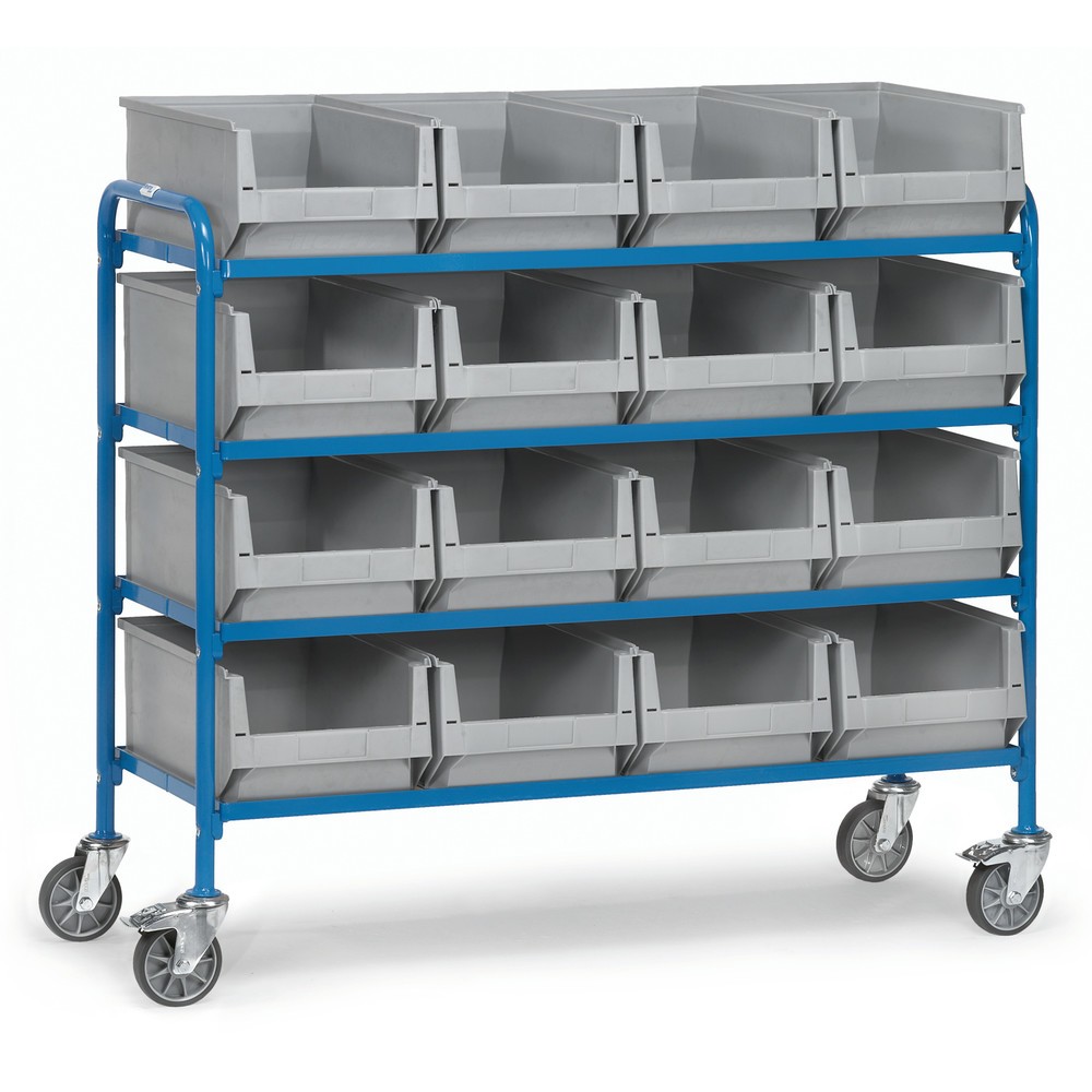 Produktabbildung: fetra® Beistellwagen mit Sichtlagerkästen, Ladefläche 1.250 x 470 mm