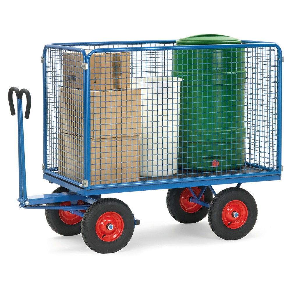 Produktabbildung Nr. 2: fetra® Char à bras avec parois grillagées de hauteur 1 000 mm, surface de chargement 1 000 x 2 000 mm, capacité de charge 1 250 kg, pneumatiques gonflables