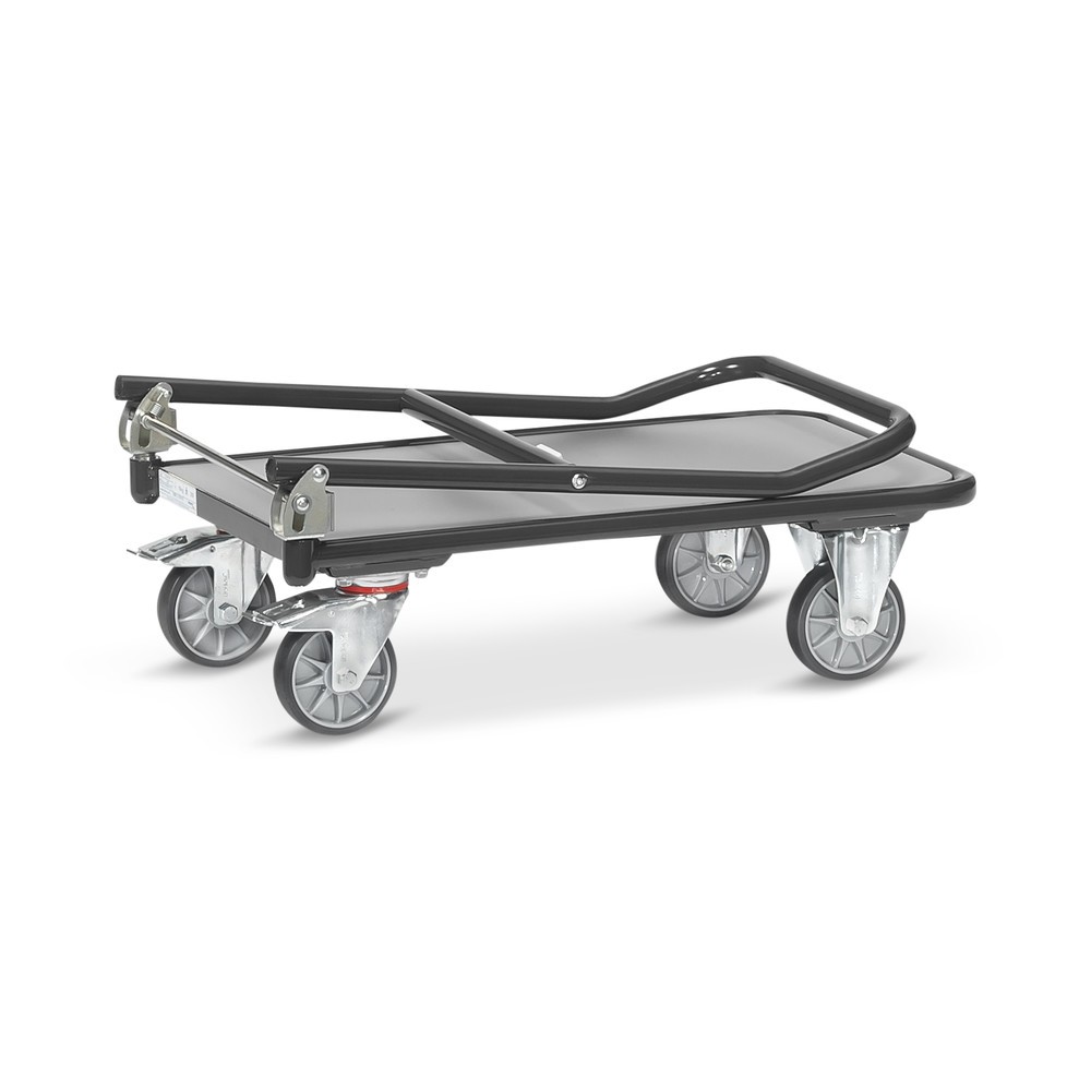 Produktabbildung Nr. 4: fetra® Chariot à plate-forme avec surface de chargement en bois, arceau rabattable, lxP 600 x 900 mm, capacité de charge 250 kg, gris anthracite