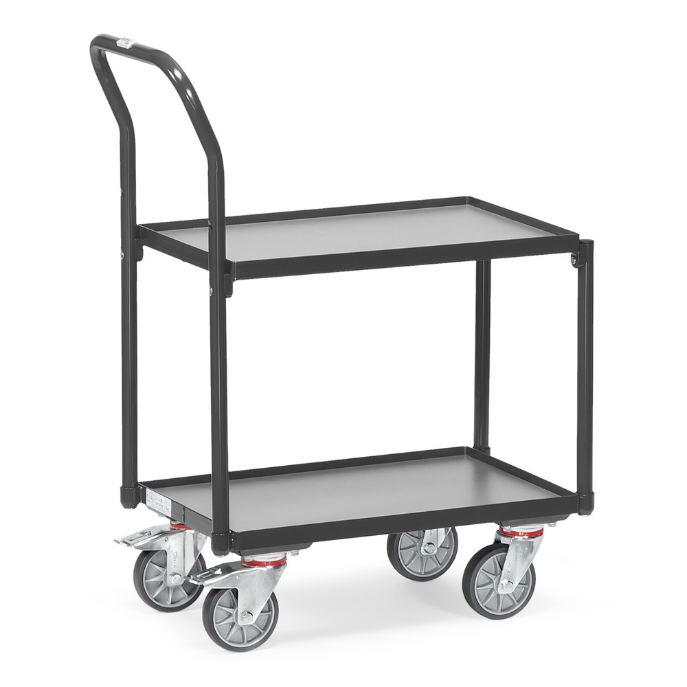 Illustration du produit: fetra® Chariot à plateaux, 2 plateaux en bois à 610 x 410 mm, sans rebord, avec poignée, gris anthracite