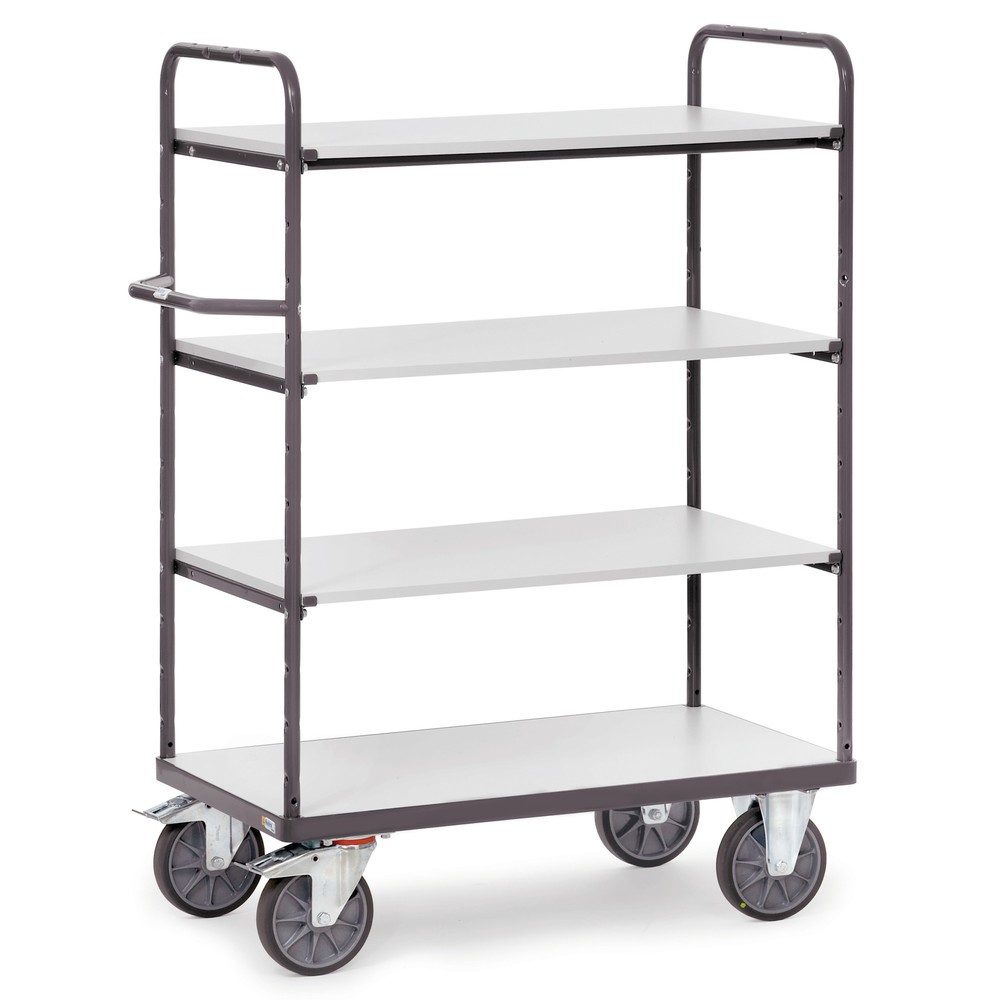 Illustration du produit: Chariot à plateaux ESD fetra® avec tablettes en bois, 4 surfaces de chargement de 500 x 850 mm, hauteur 1 511 mm