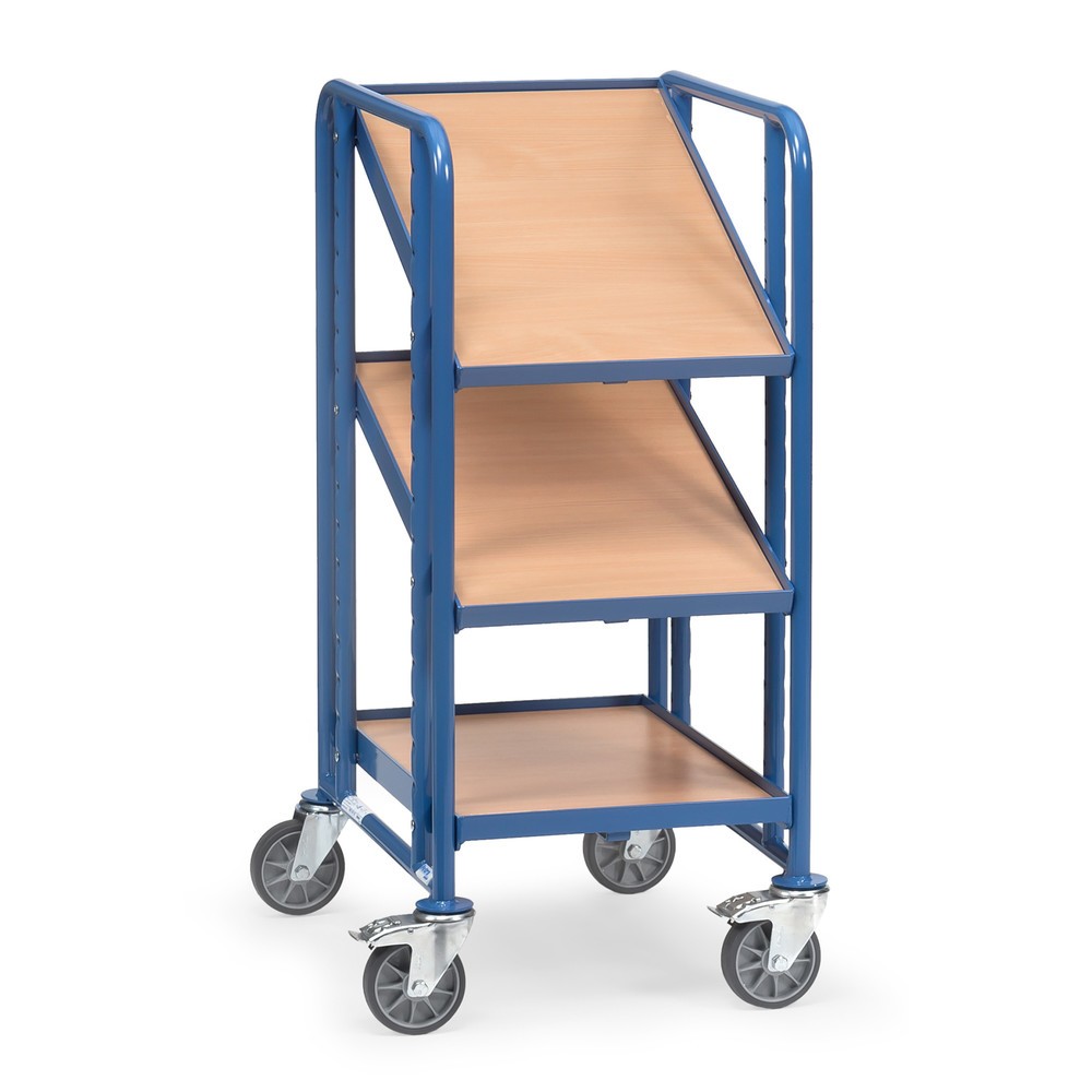 Illustration du produit: fetra® Chariot à plateaux pour bacs Euro, avec tablettes, capacité de charge 250 kg, 3 plateaux de 410 x 610 mm