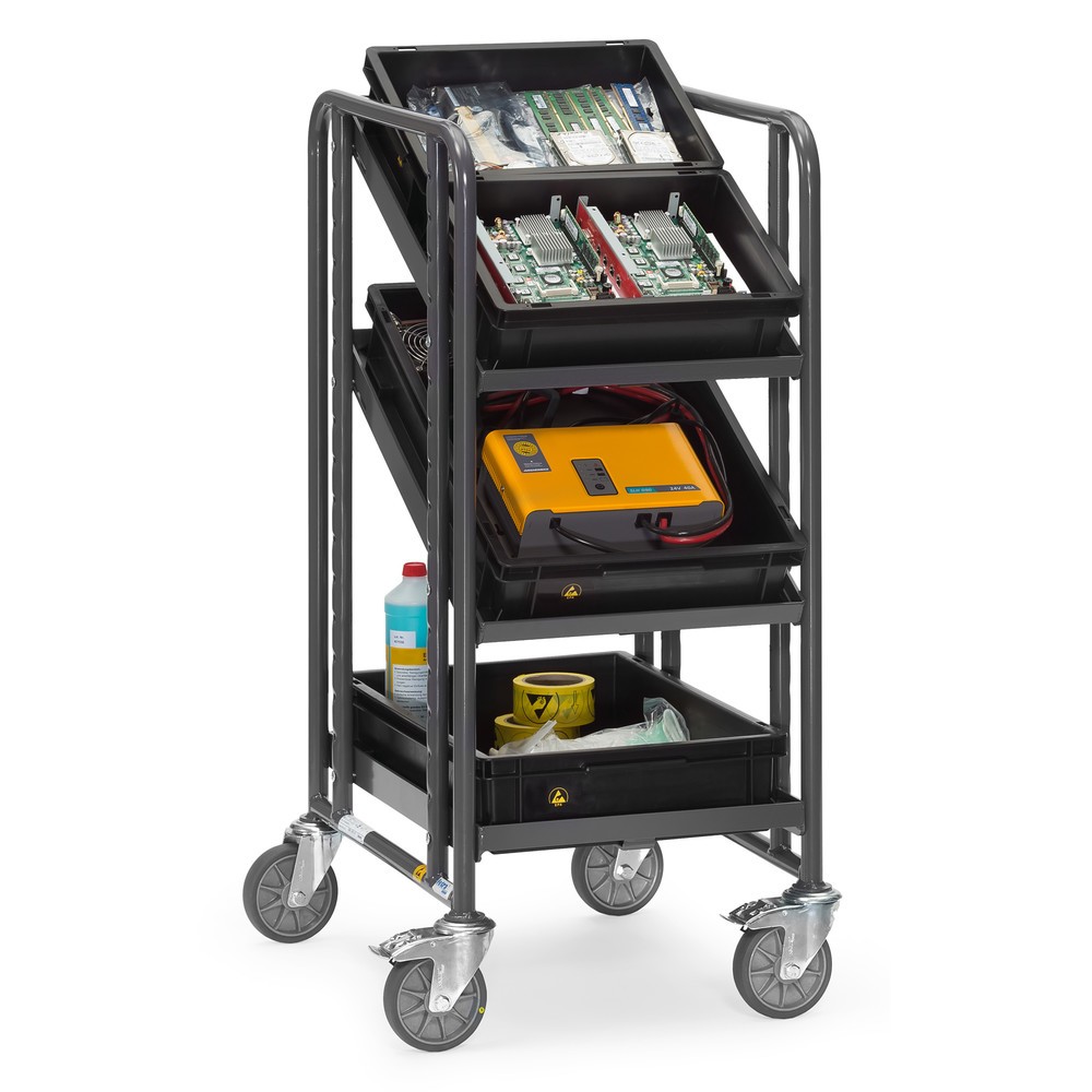 Produktabbildung Nr. 2: Chariot à plateaux pour bacs Euro ESD fetra®, capacité de charge 250 kg, 3 surfaces de chargement à 410 x 610 mm, sans tablette