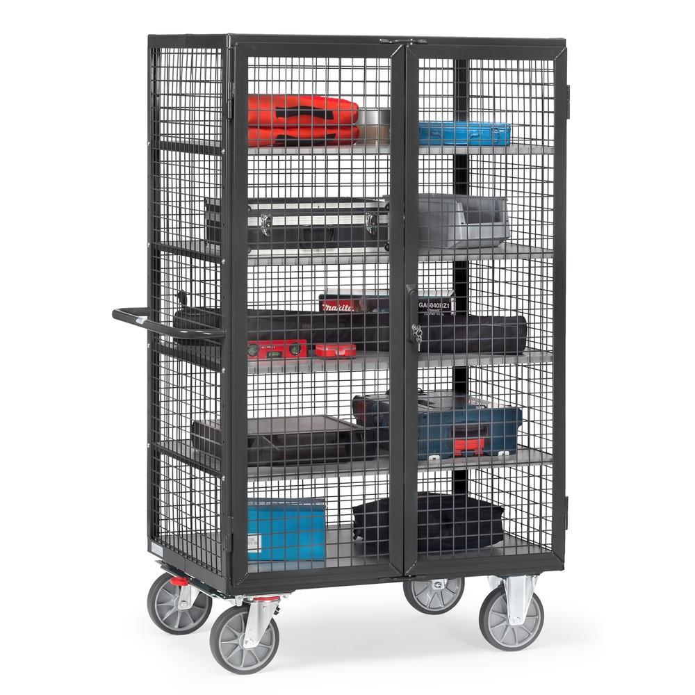 Produktabbildung Nr. 2: fetra® Chariot fermé, capacité de charge de 750 kg, parois grillagées, porte à doubles battants, 5 plateaux de 1 200 x 780 mm, gris anthracite