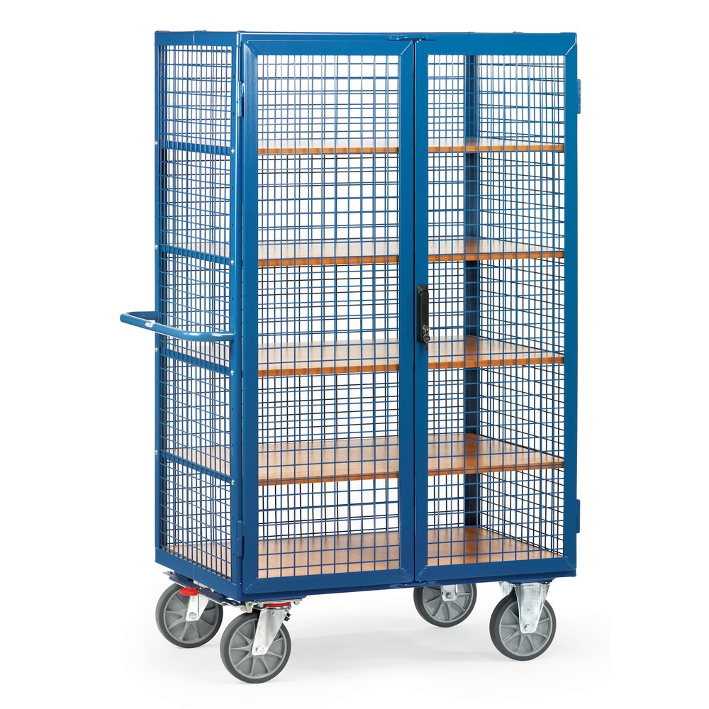 Illustration du produit: fetra® Chariot fermé, capacité de charge de 750 kg, parois grillagées, porte à doubles battants, 5 tablettes de 1 200 x 780 mm