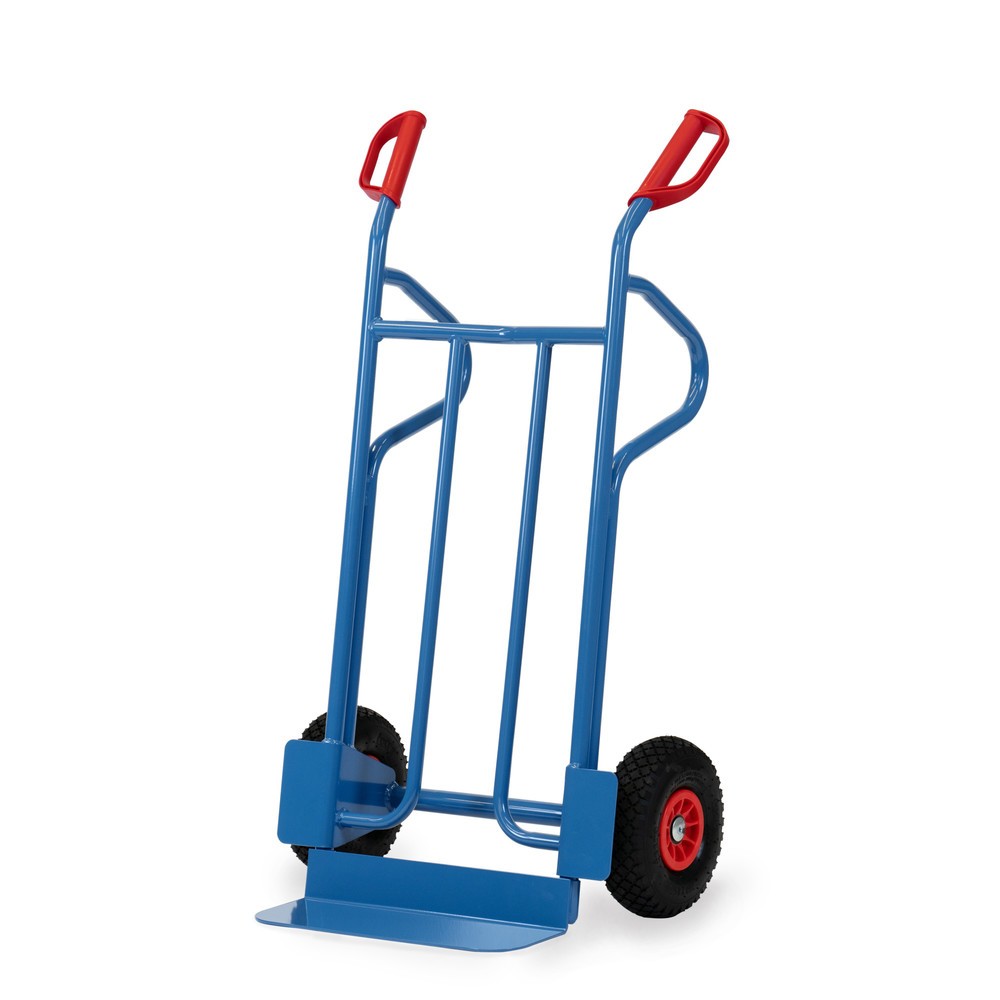 Illustration du produit: fetra® Diable empilable, capacité de charge 350 kg, bavette lxP 450 x 150 mm, avec arceaux de rangement, pneumatiques PU