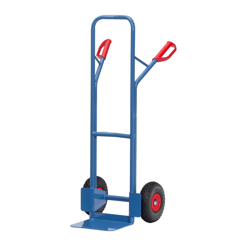 Illustration du produit: fetra® Diable empilable, capacité de charge 300 kg, bavette lxP 320 x 250 mm, avec arceau transversal supérieur, pneumatiques PU