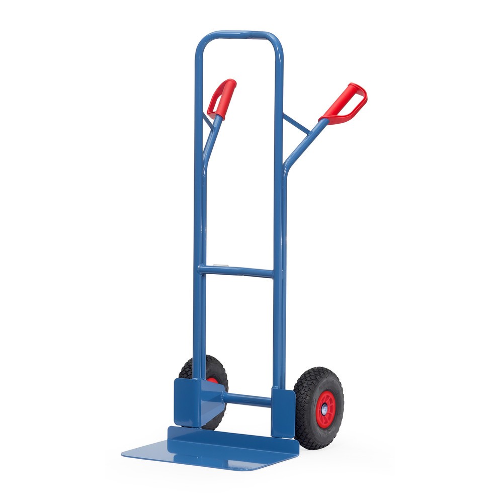 Illustration du produit: fetra® Diable empilable, capacité de charge 300 kg, bavette lxP 480 x 300 mm, avec arceau transversal supérieur, pneumatiques PU