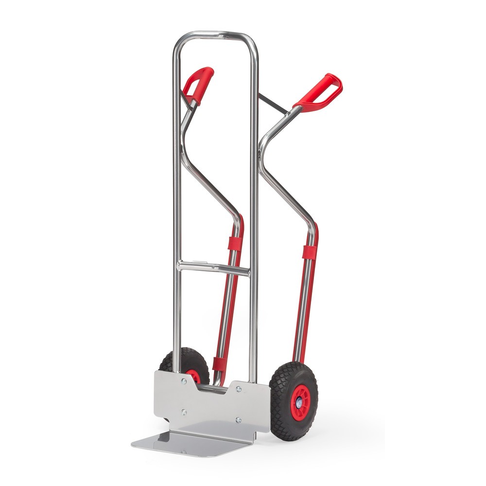 Illustration du produit: fetra® Diable empilable en aluminium, capacité de charge 200 kg, bavette lxP 320 x 250 mm, avec patins, pneumatiques PU