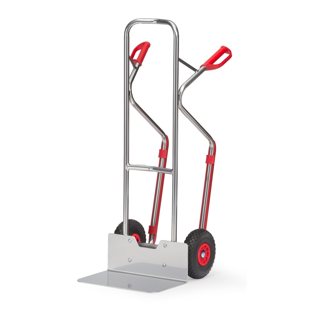 Illustration du produit: fetra® Diable empilable en aluminium, capacité de charge 200 kg, bavette lxP 480 x 300 mm, avec patins, pneumatiques PU