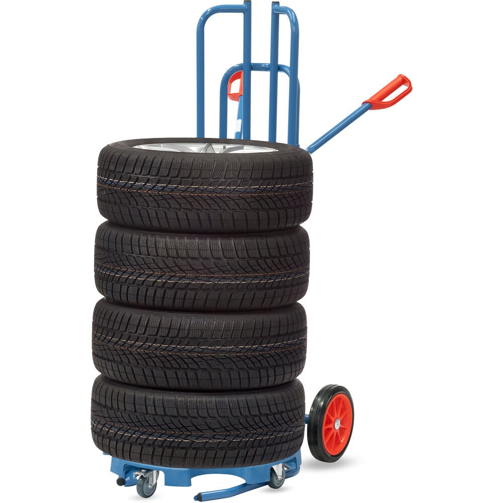 N° de l'image du produit 6 : fetra® Diable porte-pneus en acier, capacité de charge 200 kg, pour 8 pneus, pneumatiques à bandage plein