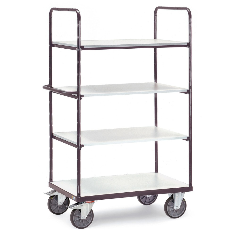 Produktabbildung: fetra® ESD-Etagenwagen, mit Holzböden, 4 Ladeflächen à 700 x 1.000 mm, Höhe 1.800 mm