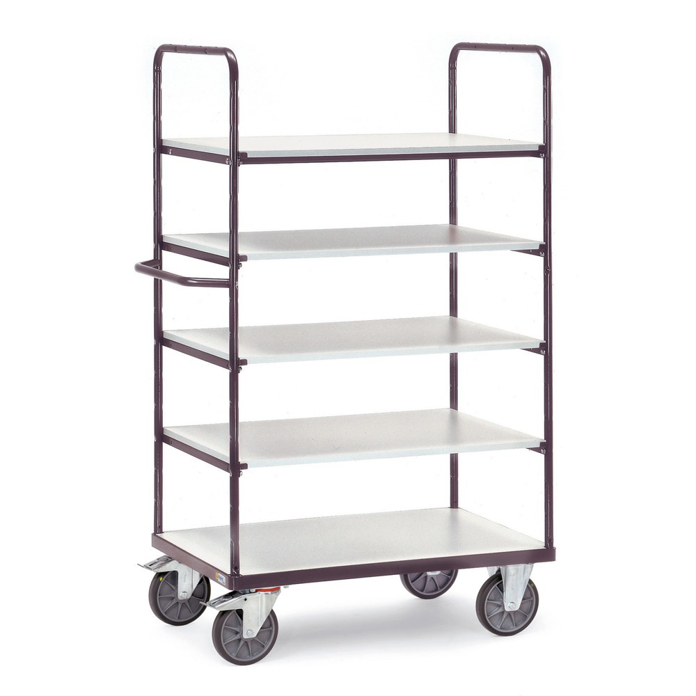 Produktabbildung: fetra® ESD-Etagenwagen, mit Holzböden, 5 Ladeflächen à 500 x 850 mm, Höhe 1.800 mm