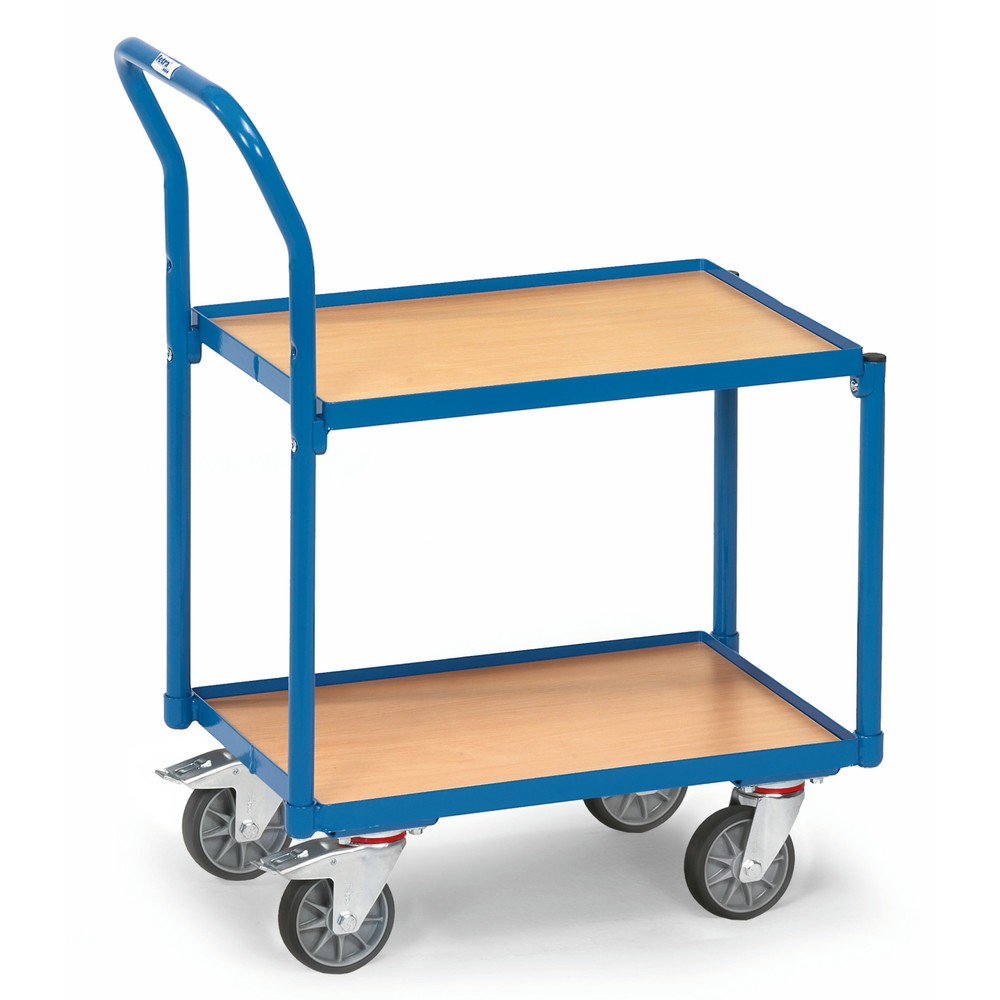 Produktabbildung: fetra® Etagenwagen, 2 Holzböden à 605 x 405 mm, mit Rand, mit Griff