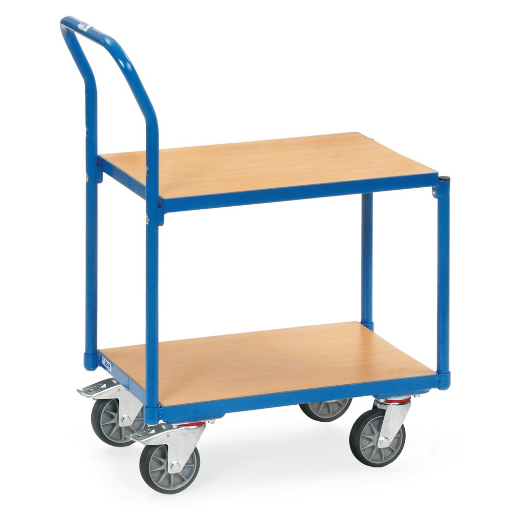 Produktabbildung: fetra® Etagenwagen, 2 Holzböden à 605 x 405 mm, ohne Rand, mit Griff