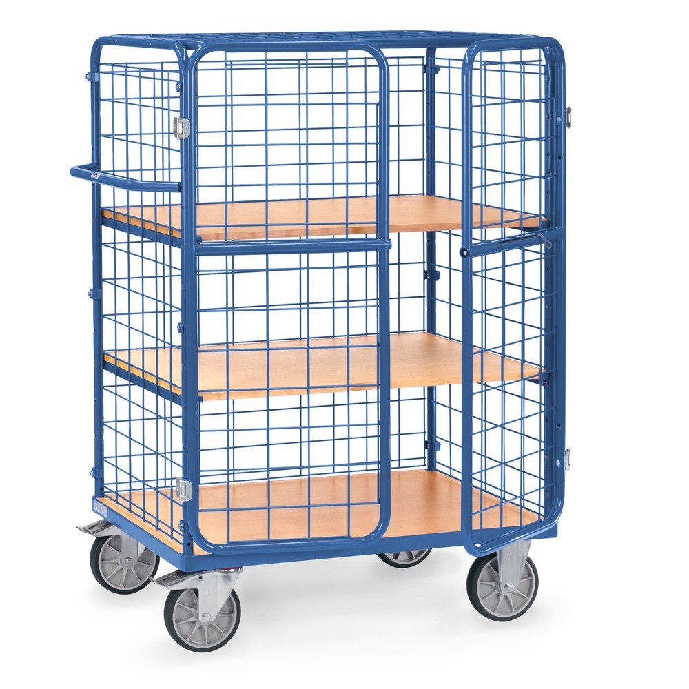 Produktabbildung: fetra® Etagenwagen mit Flügeltüren, Tragkraft 600 kg, 3 Etagen à 1.000 x 600 mm