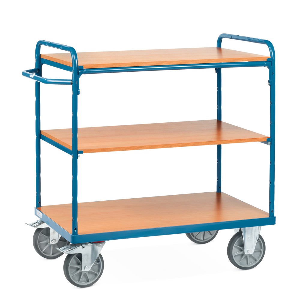 Produktabbildung: fetra® Etagenwagen mit Holzböden, 3 Etagen à 1.200 x 800 mm, Höhe 1.152 mm