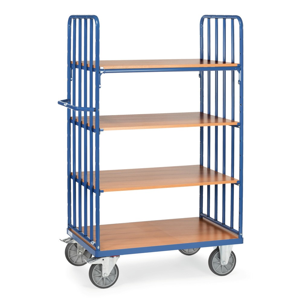 Produktabbildung: fetra® Etagenwagen mit vertikalen Rohrstreben, 2 Wände, 4 Etagen à 1.000 x 600 mm