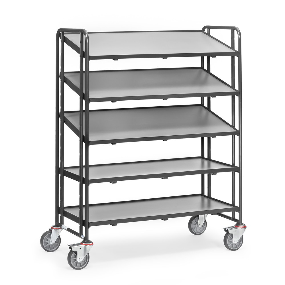 Produktabbildung: fetra® Eurokasten-Etagenwagen, mit Böden, TK 300 kg, 5 Etagen à 1.240 x 610 mm, anthrazitgrau
