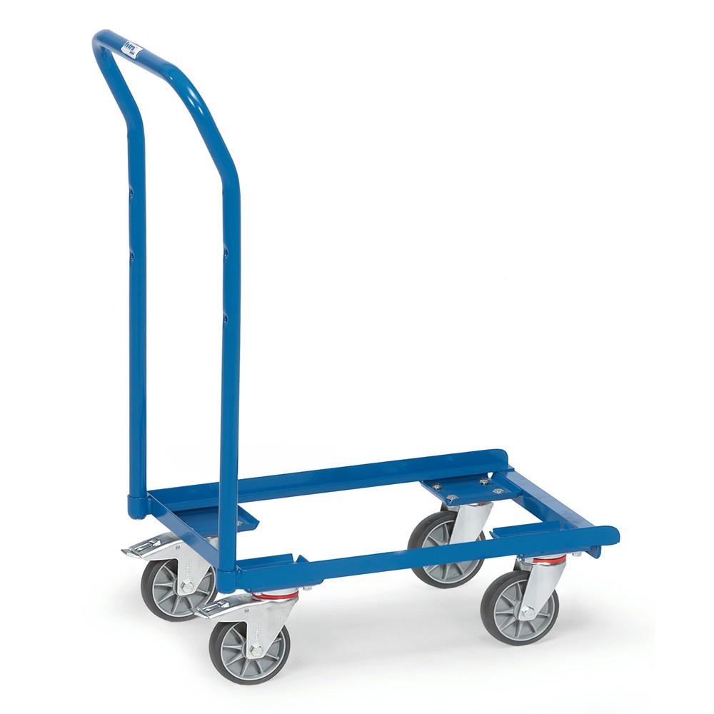 Produktabbildung: fetra® Eurokasten-Roller aus Stahl mit Schiebebügel, TK 250 kg, Ladefläche BxT 610 x 410 mm, offener Rand