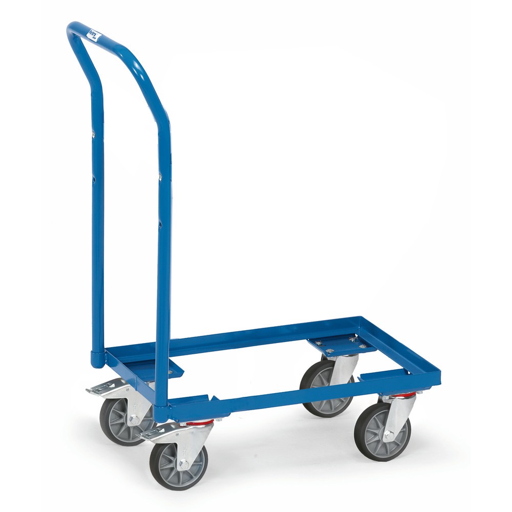Produktabbildung: fetra® Eurokasten-Roller aus Stahl mit Schiebebügel, TK 250 kg, Ladefläche BxT 610 x 410 mm