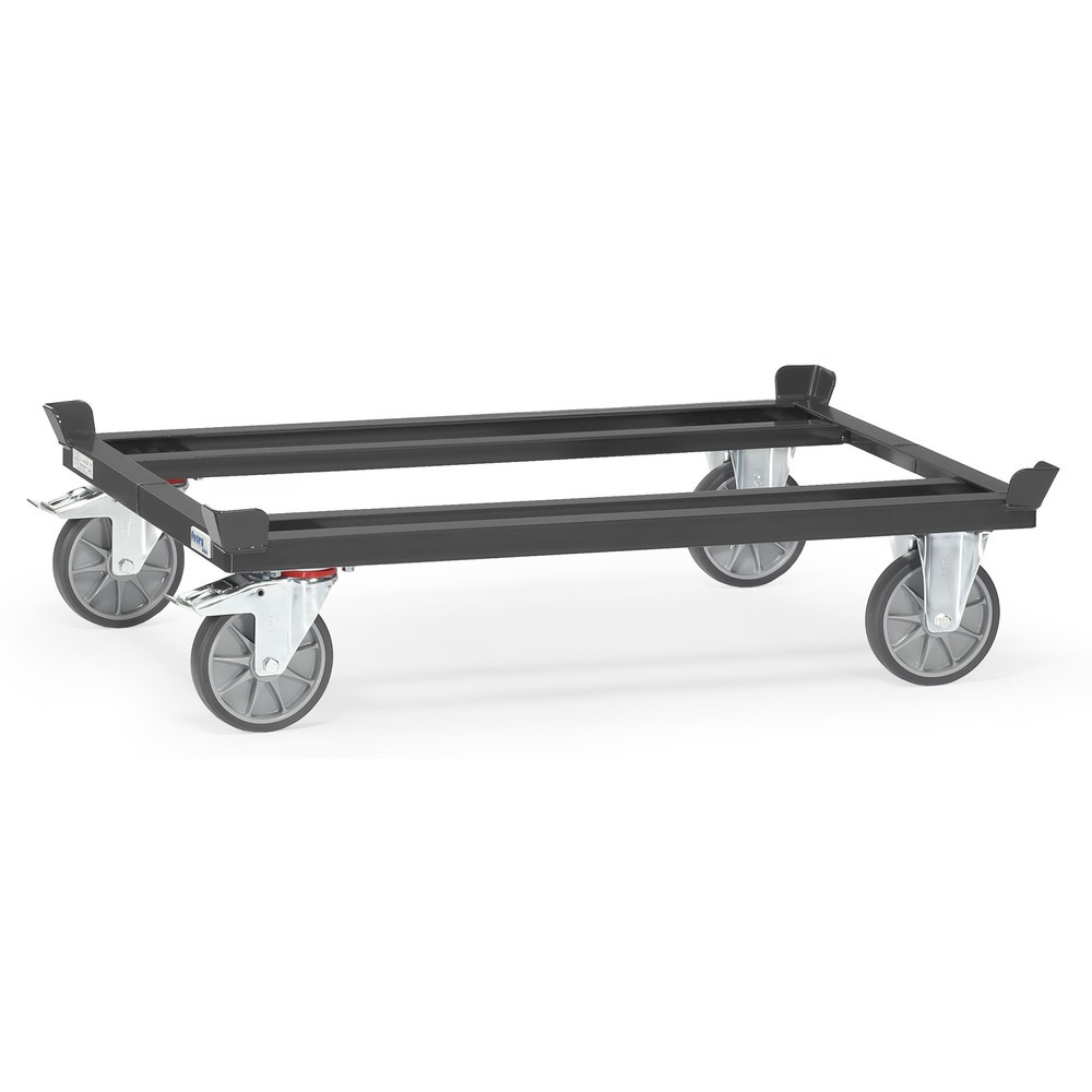 Produktabbildung: fetra® Fahrgestell mit Fangecken, TK 750 kg, für Paletten 1.200 x 800 mm, TPE-Bereifung, anthrazitgrau