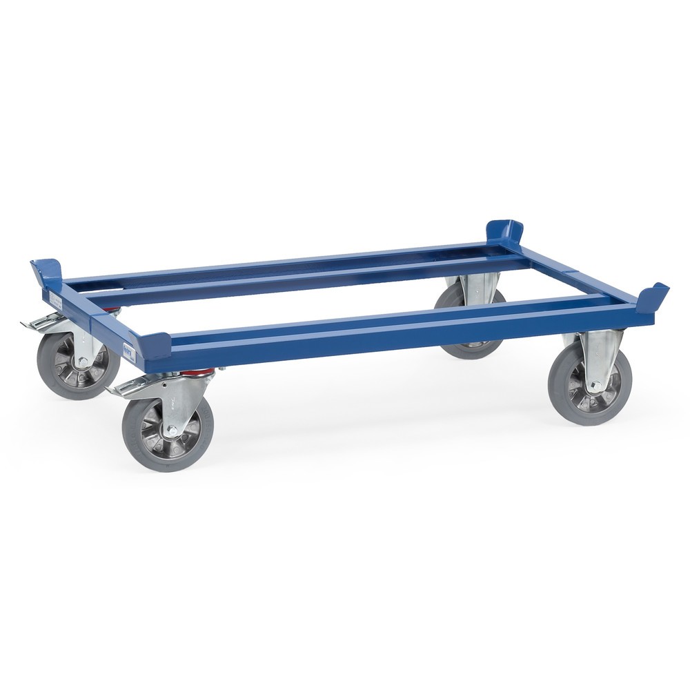 Produktabbildung: fetra® Fahrgestell mit Fangecken, TK 1.200 kg, für Paletten 1.000 x 800 mm, Elastik-Vollgummi-Bereifung