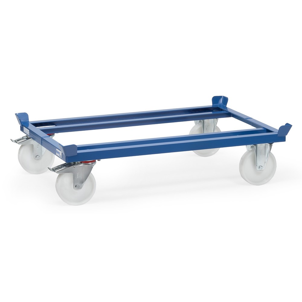 Produktabbildung: fetra® Fahrgestell mit Fangecken, TK 1.000 kg, für Paletten 800 x 600 mm, Polyamid-Bereifung