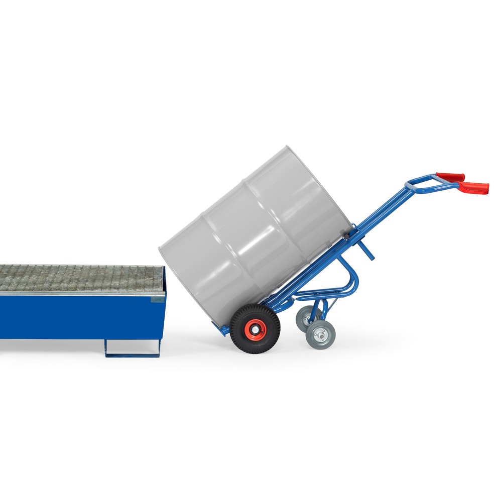 Produktabbildung: fetra® Fasskarre, Tragkraft 300 kg, mit 2 Stützrollen, Luft-Bereifung