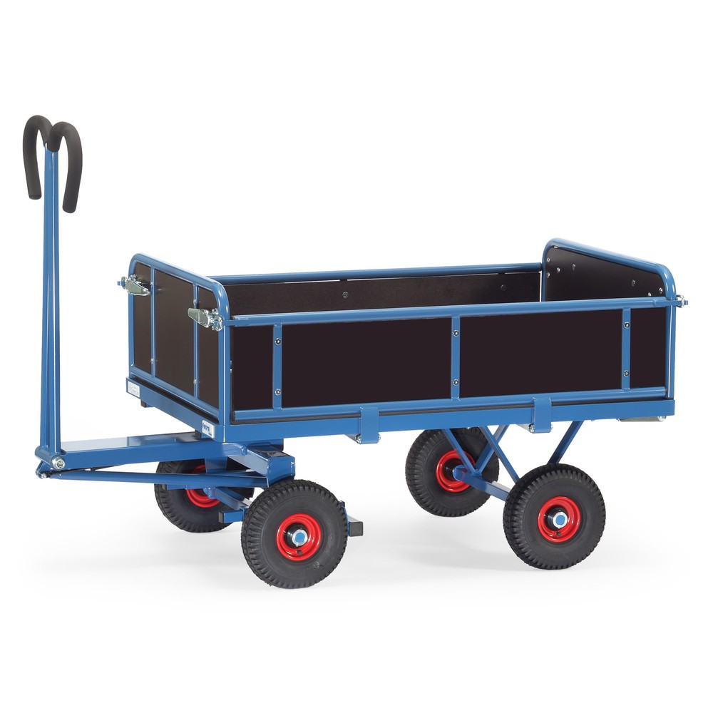 Produktabbildung: fetra® Handpritschenwagen mit 3 abklappbaren Wänden, Ladefläche 800 x 1.200 mm, TK 700 kg, Luft-Bereifung