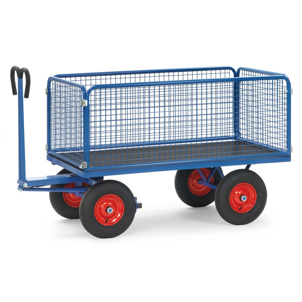 Produktabbildung Nr. 1: fetra® Handpritschenwagen mit Drahtgitterwänden H 600 mm, Ladefläche 1.000 x 2.000 mm, TK 1.250 kg, Luft-Bereifung