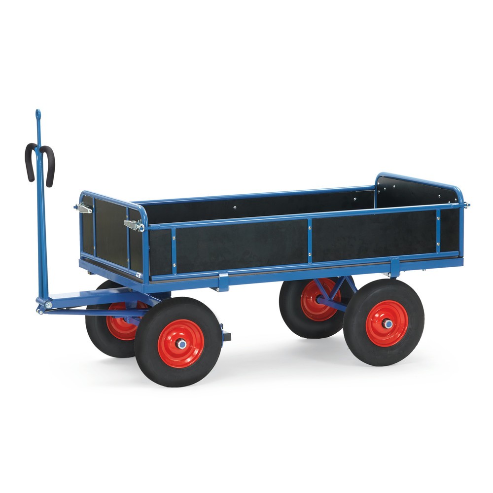 Produktabbildung: fetra® Handpritschenwagen mit Vollgummirädern, Zugöse und 3 abklappbaren Wänden, HxBxL 1.190 x 825 x 1.560 mm, Tragkraft 1.000 kg