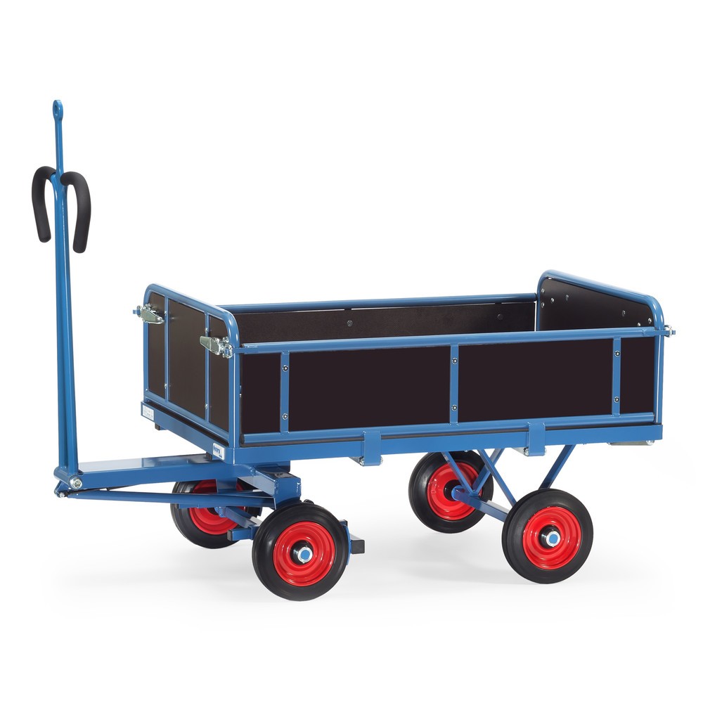 Produktabbildung: fetra® Handpritschenwagen mit Vollgummirädern, Zugöse und 3 abklappbaren Wänden, HxBxL 1.125 x 825 x 1.560 mm, Tragkraft 700 kg