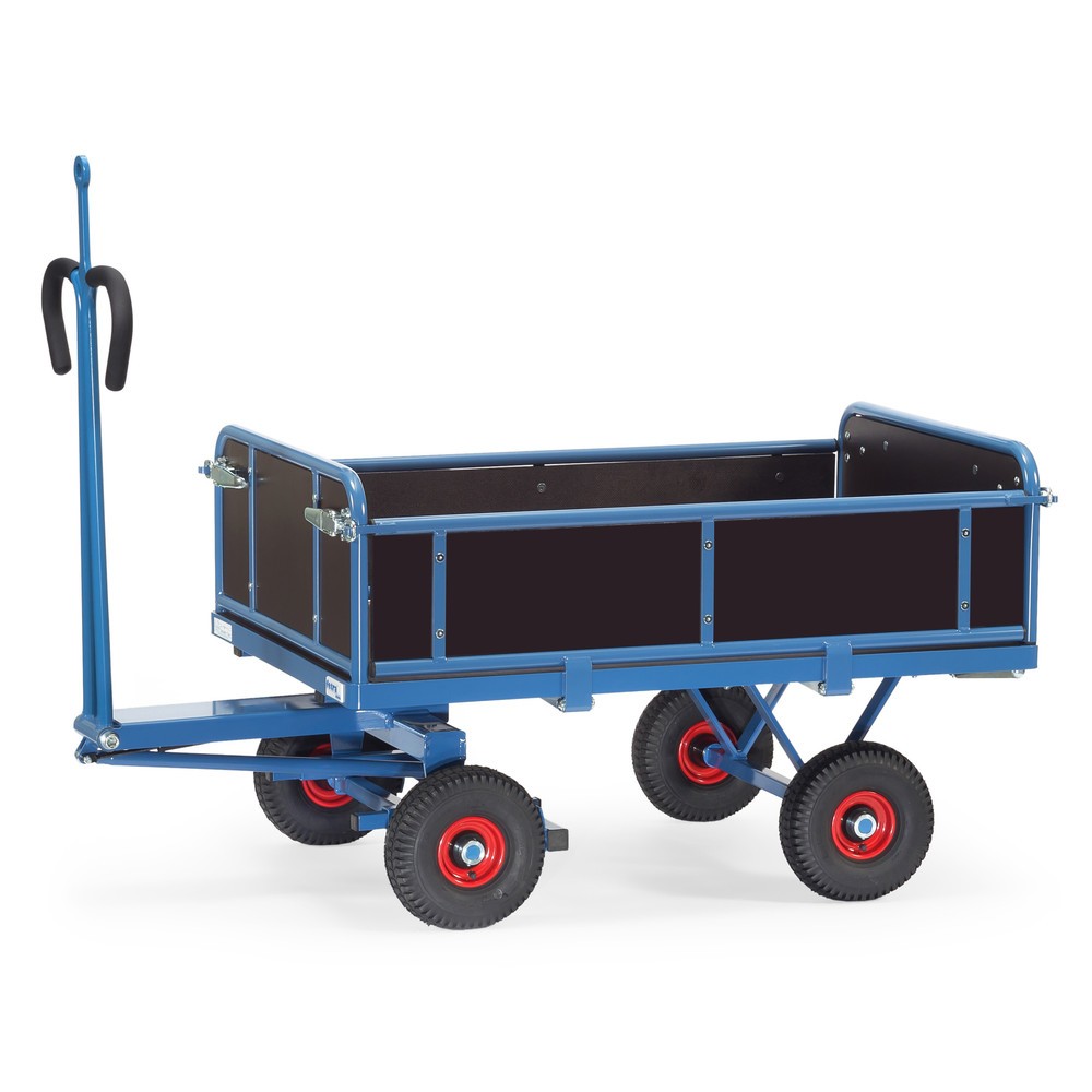 Produktabbildung: fetra® Handpritschenwagen mit Luft-Bereifung, Zugöse und 3 abklappbaren Wänden, HxBxL 1.130 x 825 x 1.560 mm, Tragkraft 700 kg