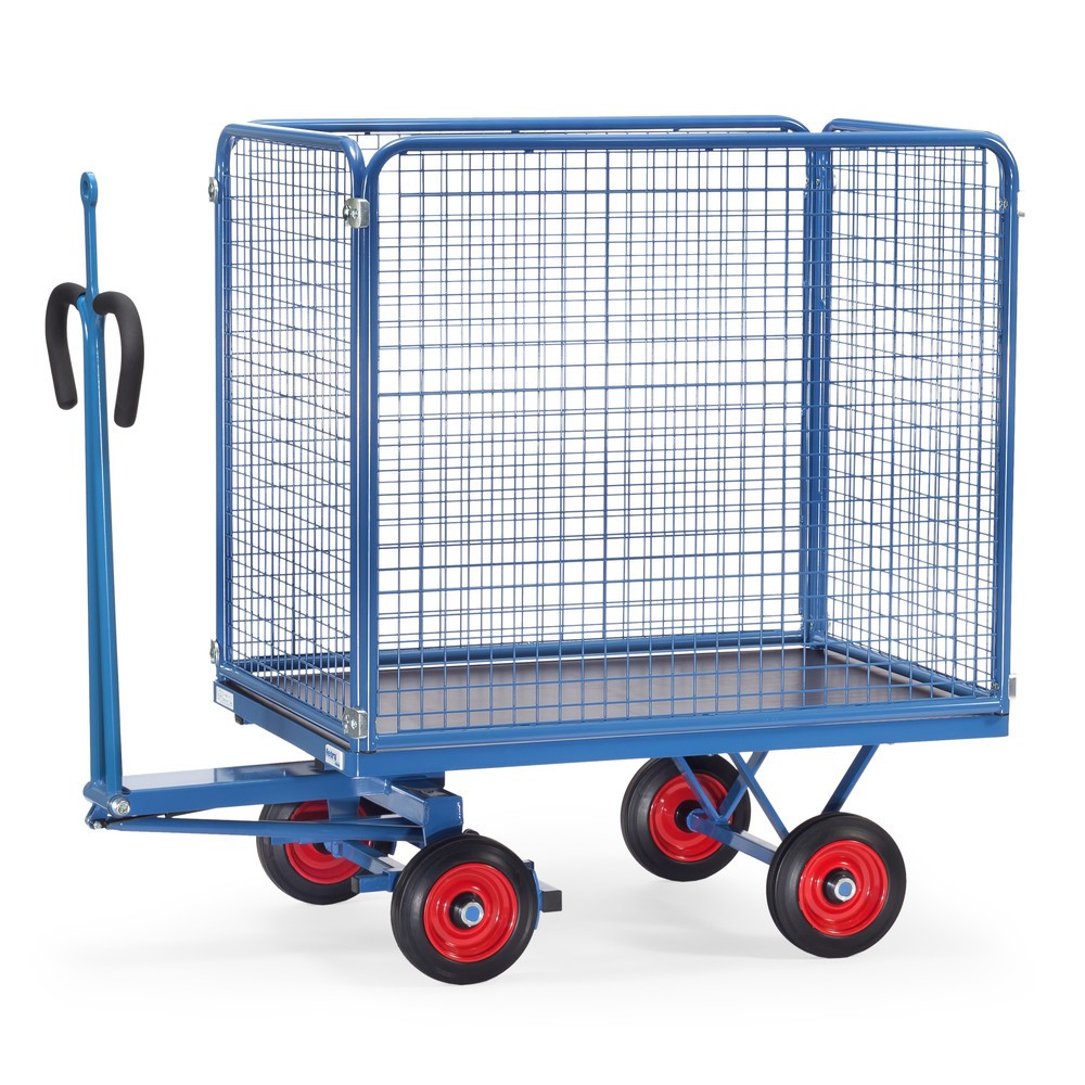 Produktabbildung: fetra® Handpritschenwagen mit Vollgummirädern, Zugöse und Drahtgitterwänden, HxBxL 1.415 x 850 x 1.550 mm, Tragkraft 700 kg