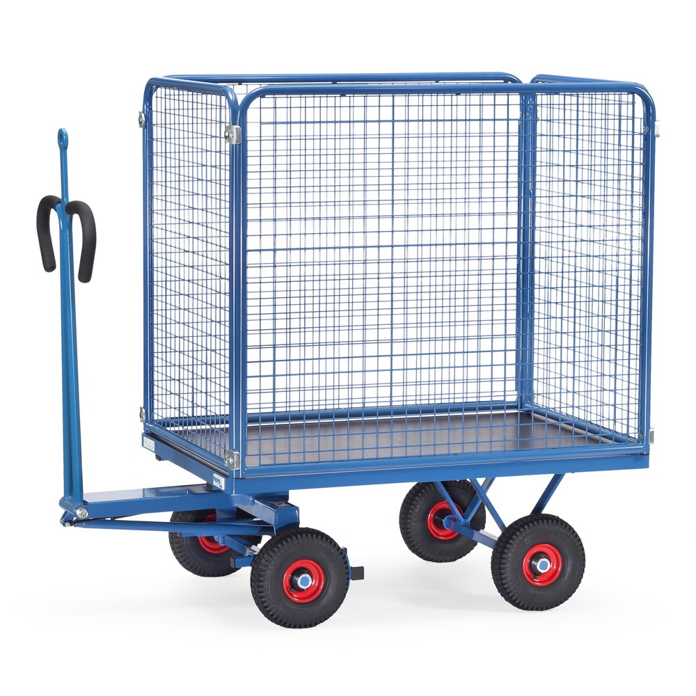 Produktabbildung: fetra® Handpritschenwagen mit Luft-Bereifung, Zugöse und Drahtgitterwänden, HxBxL 1.420 x 850 x 1.550 mm, Tragkraft 700 kg