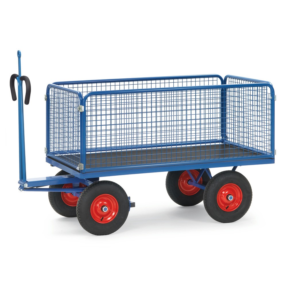 Produktabbildung: fetra® Handpritschenwagen mit Luft-Bereifung, Zugöse und Drahtgitterwänden, HxBxL 1.200 x 850 x 1.550 mm, Tragkraft 1.000 kg