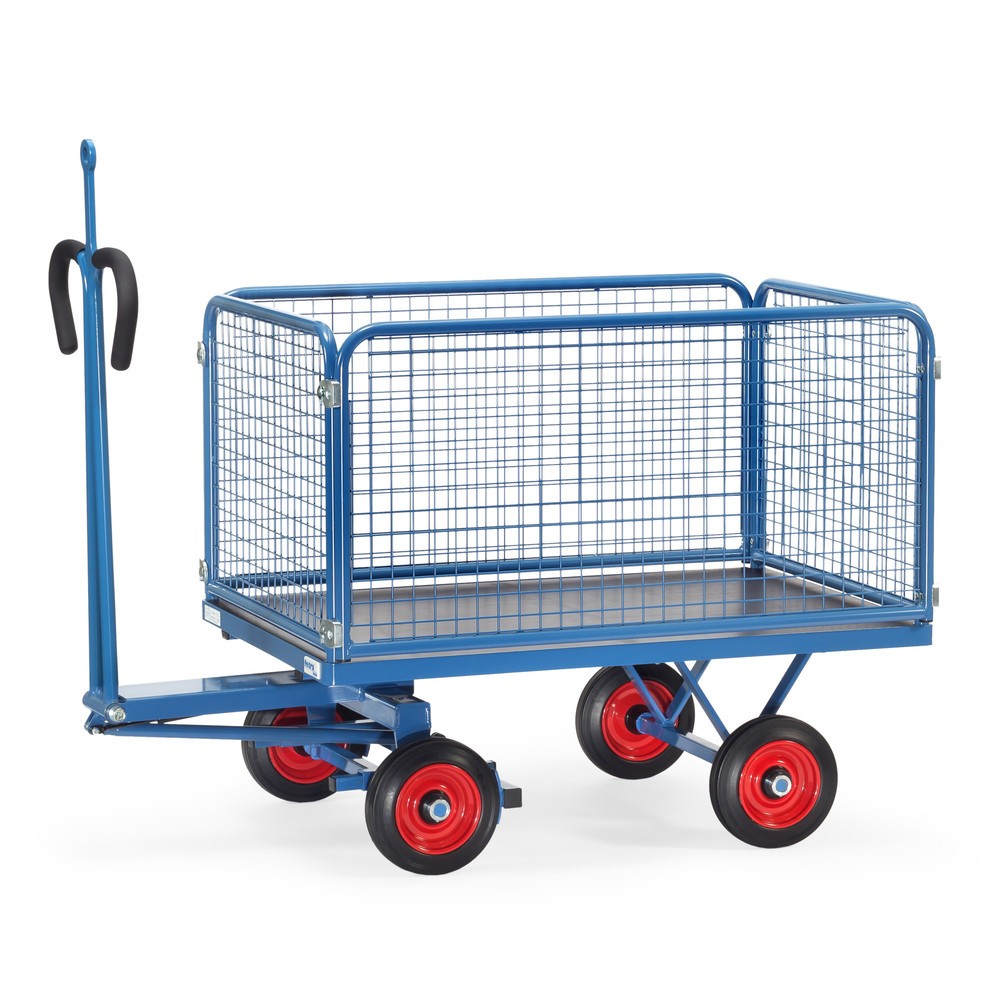 Produktabbildung: fetra® Handpritschenwagen mit Vollgummirädern, Zugöse und Drahtgitterwänden, HxBxL 1.125 x 850 x 1.550 mm, Tragkraft 700 kg
