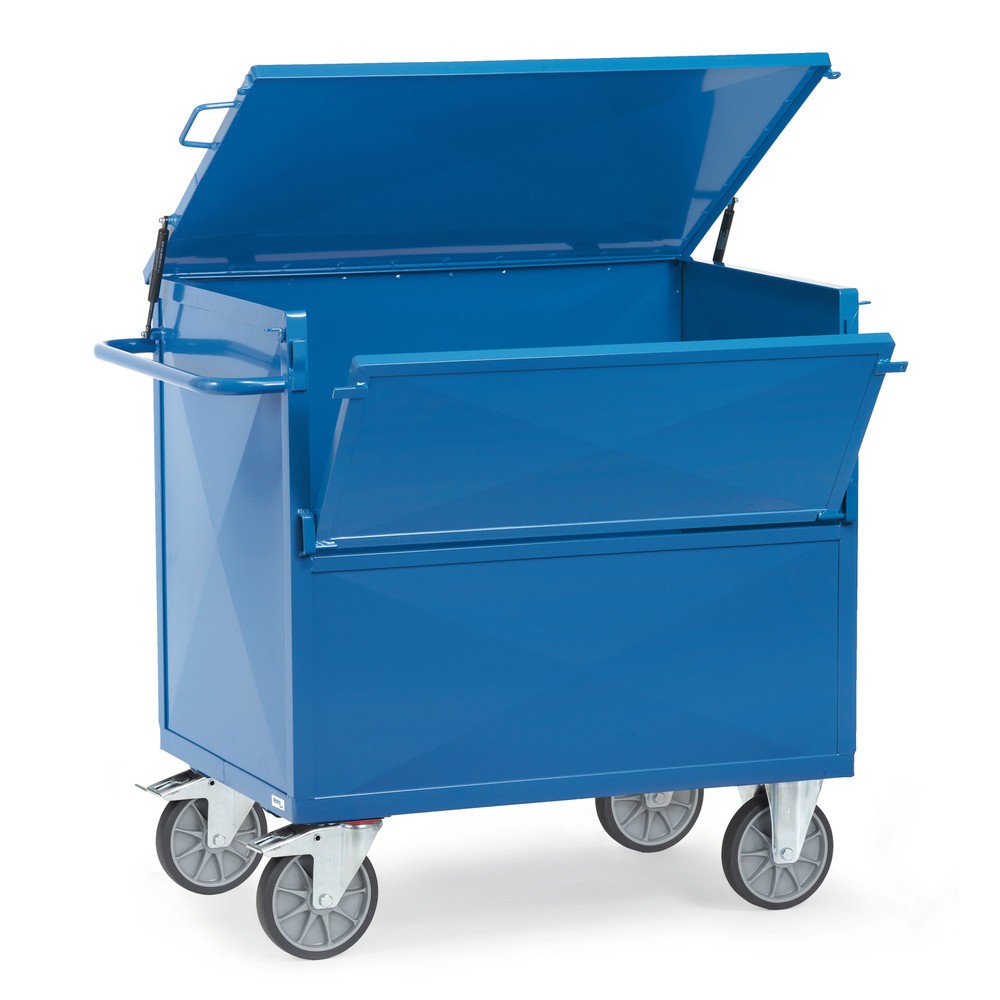 Produktabbildung: fetra® Kastenwagen mit Stahlblechwänden, pulverbeschichtet, Ladefläche 800 x 1.200 mm, mit Deckel