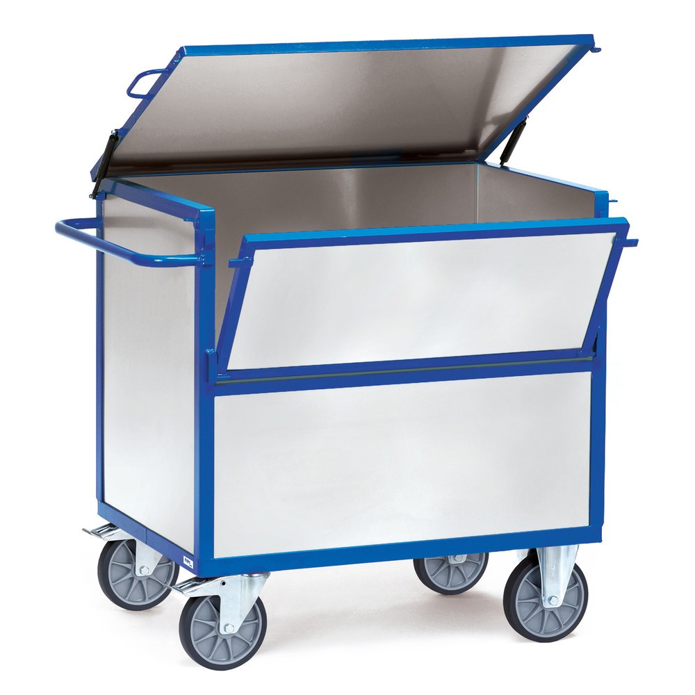 Produktabbildung: fetra® Kastenwagen mit Stahlblechwänden, verzinkt, Ladefläche 800 x 1.200 mm, mit Deckel