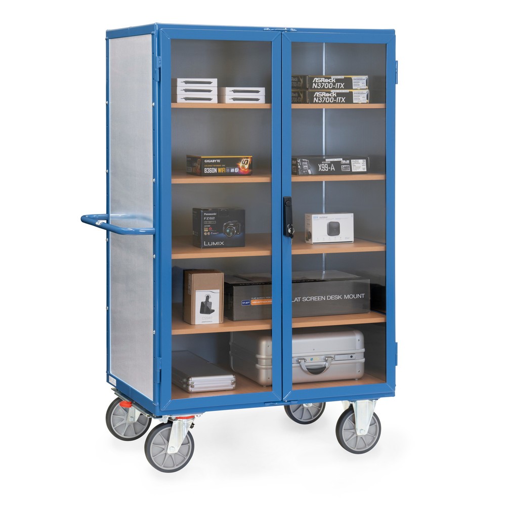 Produktabbildung Nr. 2: fetra® Kastenwagen mit Stahlblechwänden, transparenten Türen, 4 Zwischenböden, HxBxL 1.792 x 845 x 1.170 mm