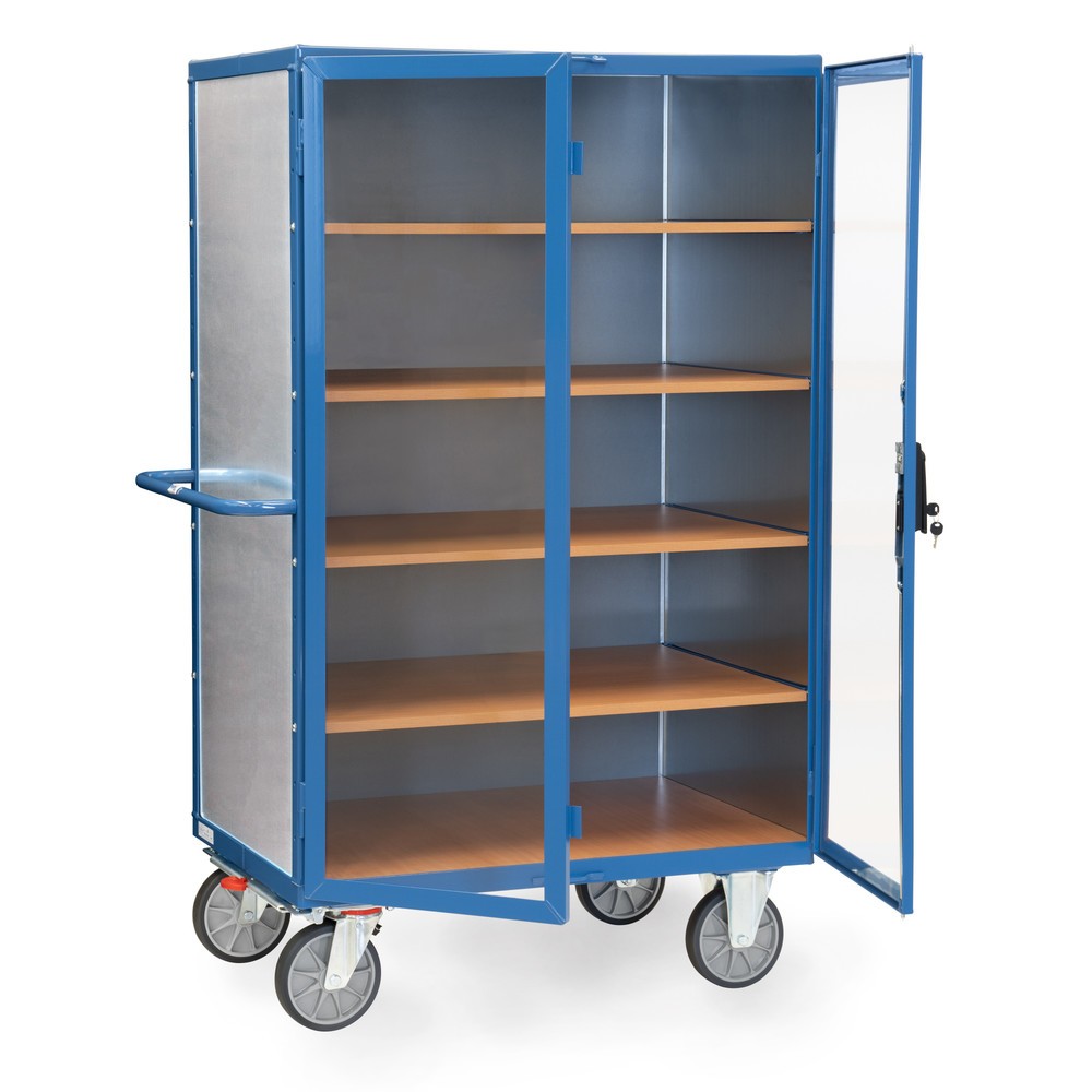 Produktabbildung Nr. 3: fetra® Kastenwagen mit Stahlblechwänden, transparenten Türen, 4 Zwischenböden, HxBxL 1.792 x 845 x 1.170 mm
